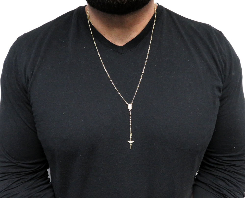 14k yellow gold smooth bead rosary chain 26 inch 3mm