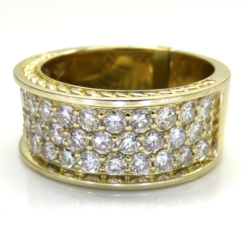 10k yellow gold 3 row big diamond wedding band ring 2.52ct