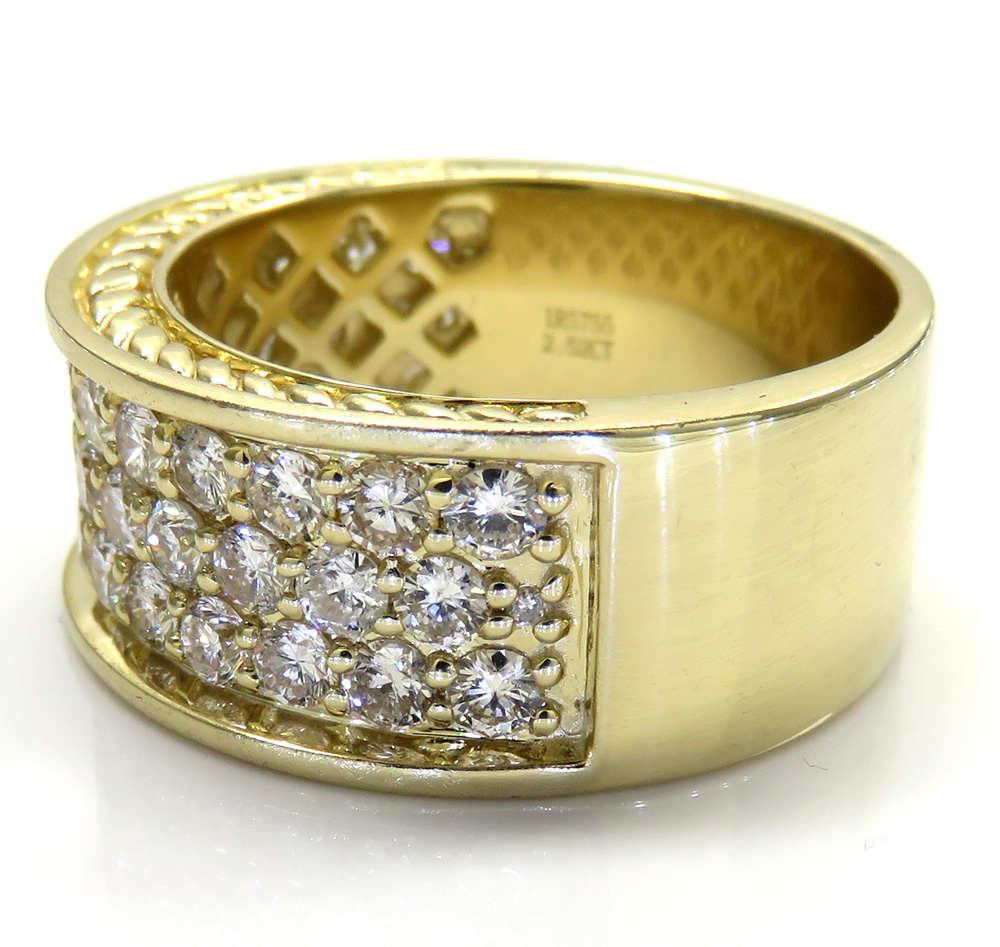 10k yellow gold 3 row big diamond wedding band ring 2.52ct