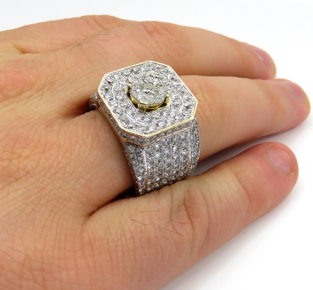 10k yellow gold fully iced out diamond xl ring 8.41ct - Image 7