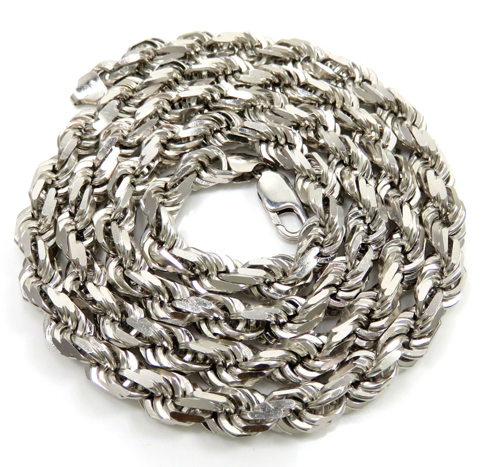 14k white gold solid diamond cut rope chain 28 inch 8mm