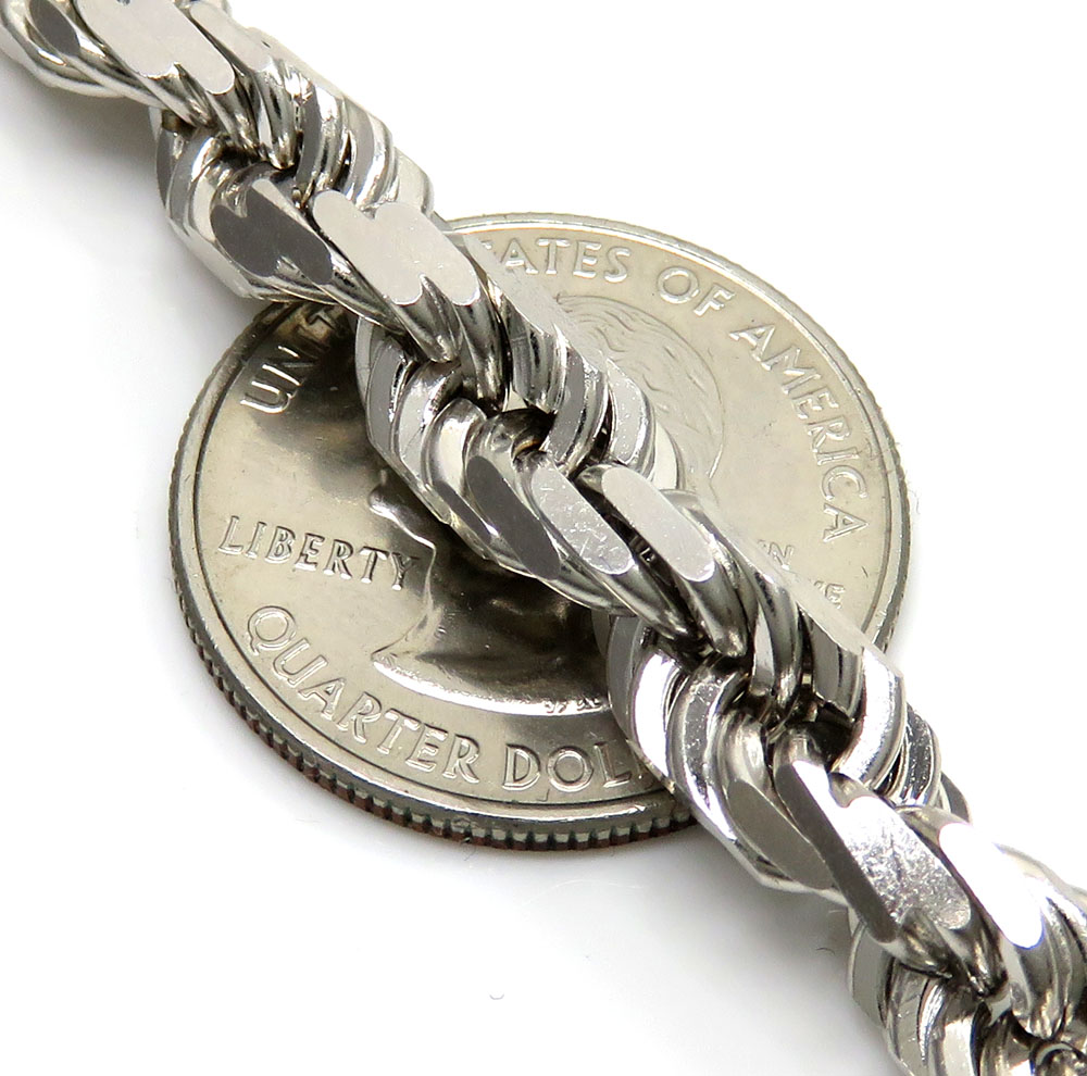 14k white gold solid diamond cut rope chain 28 inch 8mm - Image 3