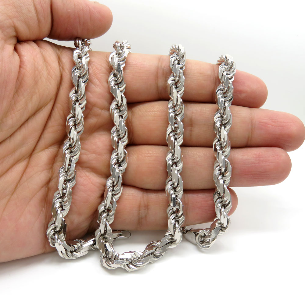 14k white gold solid diamond cut rope chain 28 inch 8mm - Image 5