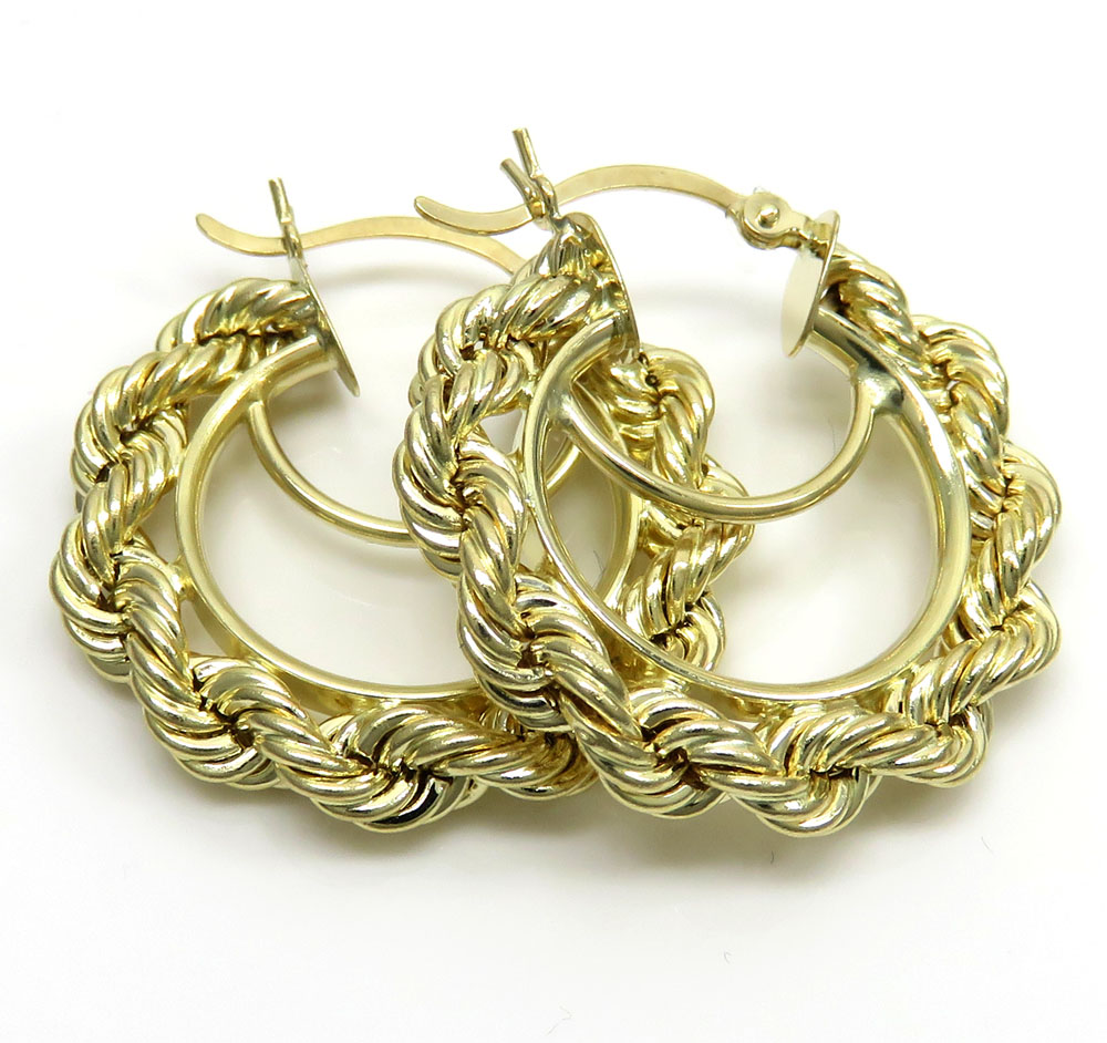 Ladies 10k yellow gold small rope hoops - Image 2