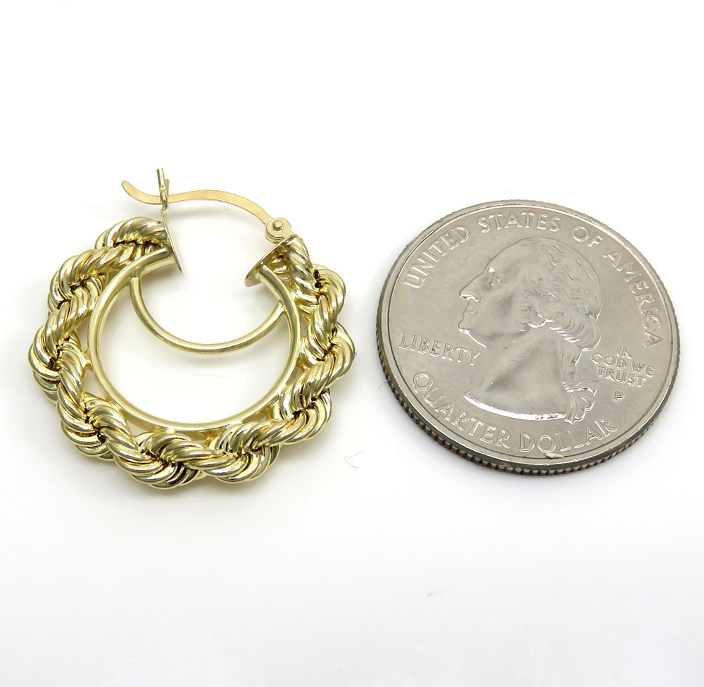 Ladies 10k yellow gold small rope hoops - Image 3