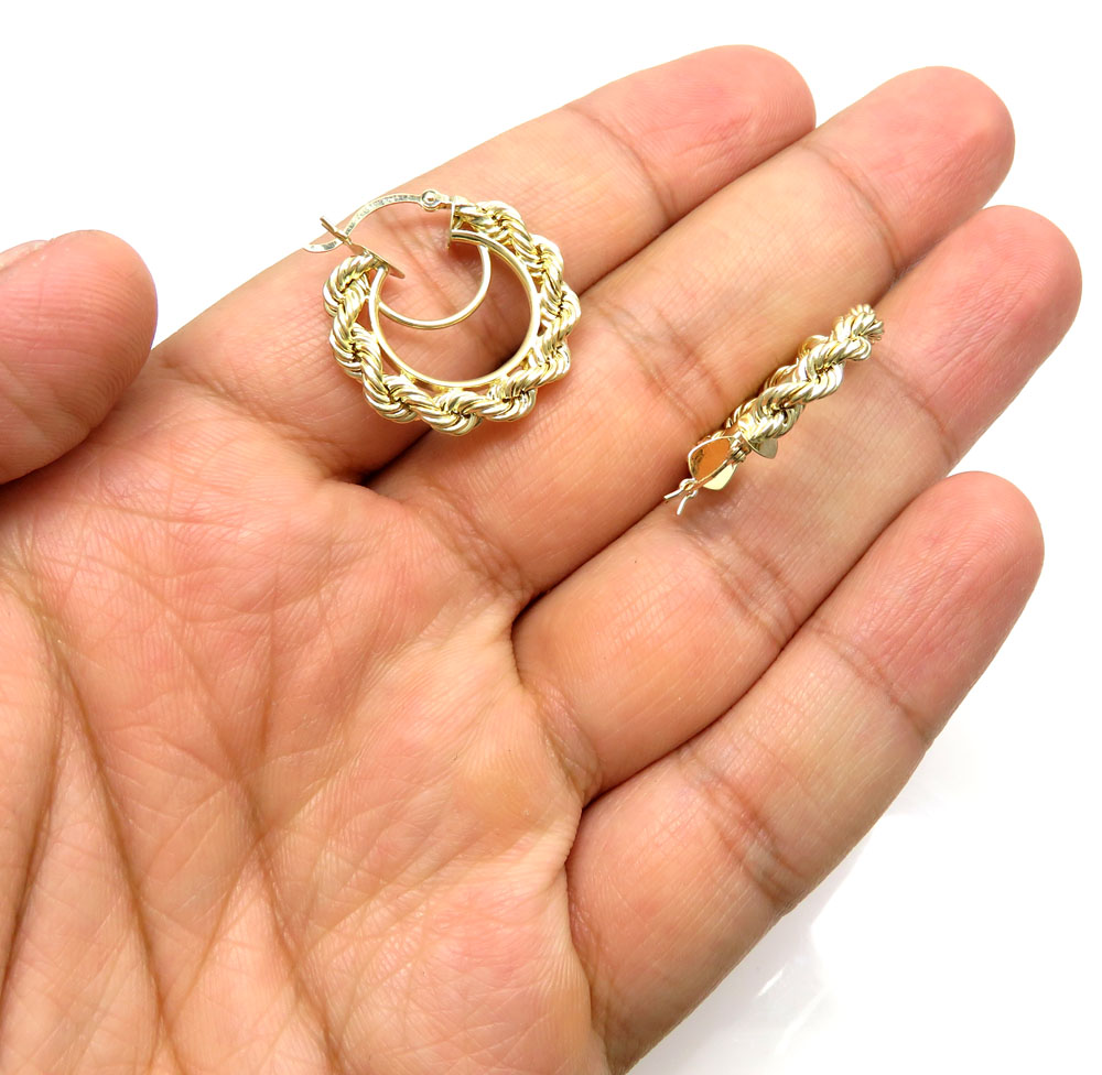 Ladies 10k yellow gold small rope hoops 