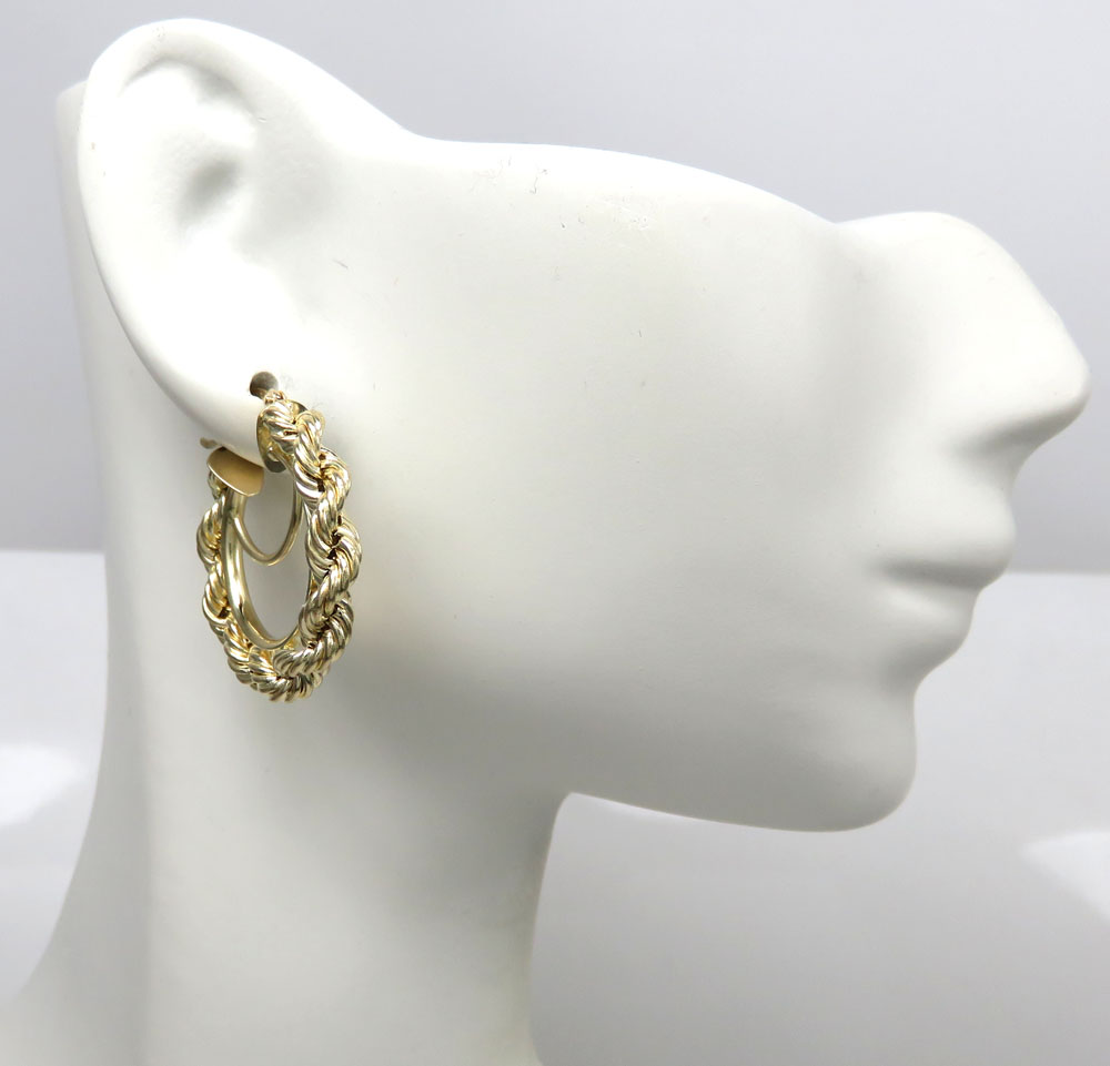 Ladies 10k yellow gold small rope hoops - Image 5