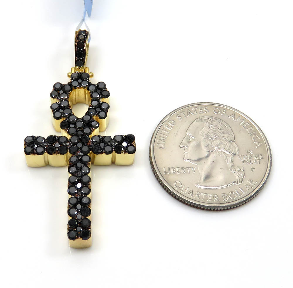 14k yellow gold vs black diamond ankh cross 2.40ct