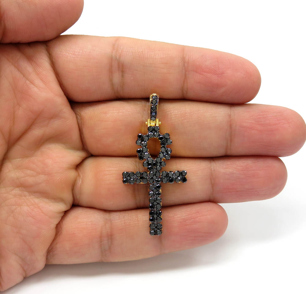 14k yellow gold vs black diamond ankh cross 2.40ct - Image 5