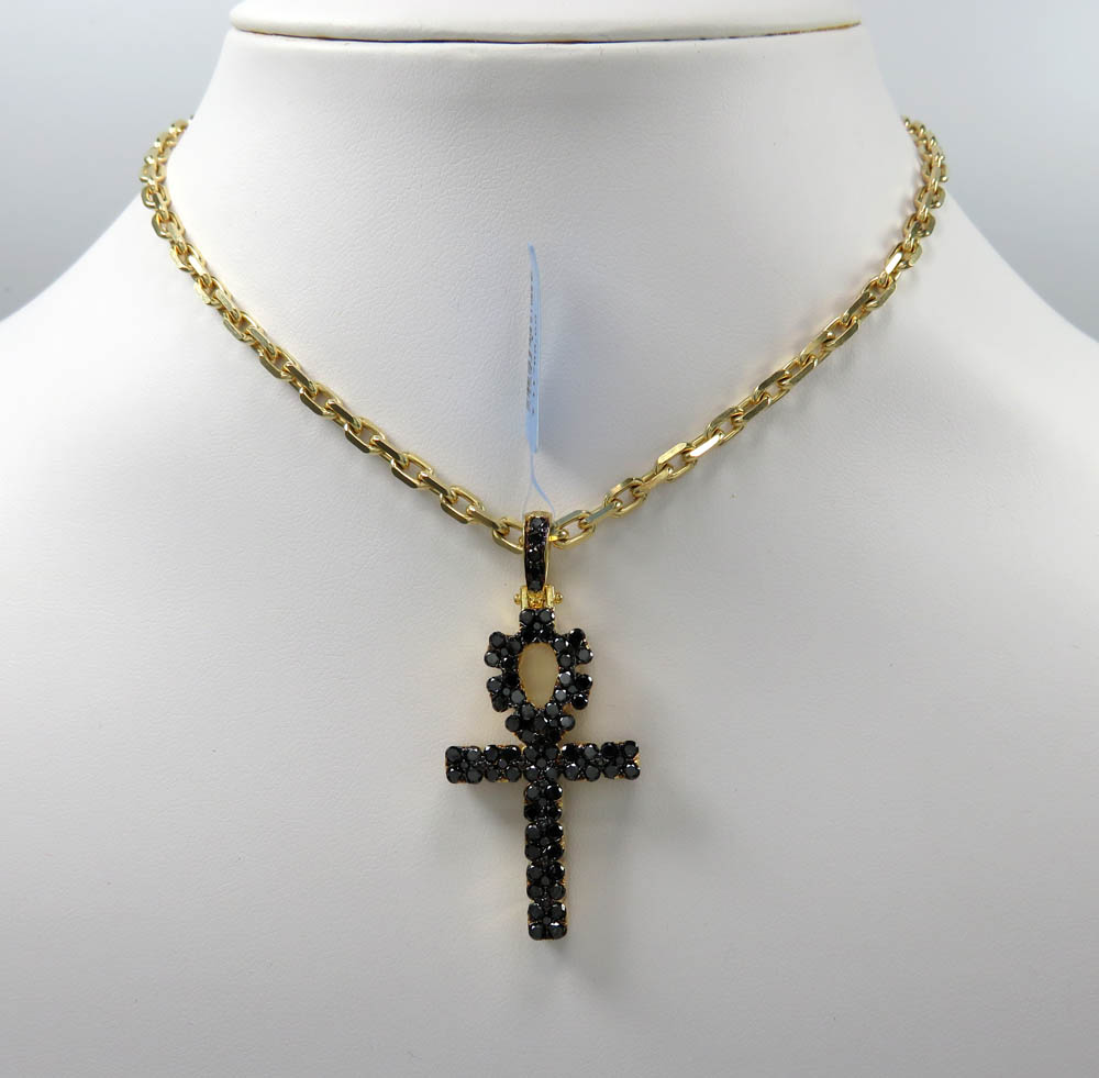 14k yellow gold vs black diamond ankh cross 2.40ct - Image 6