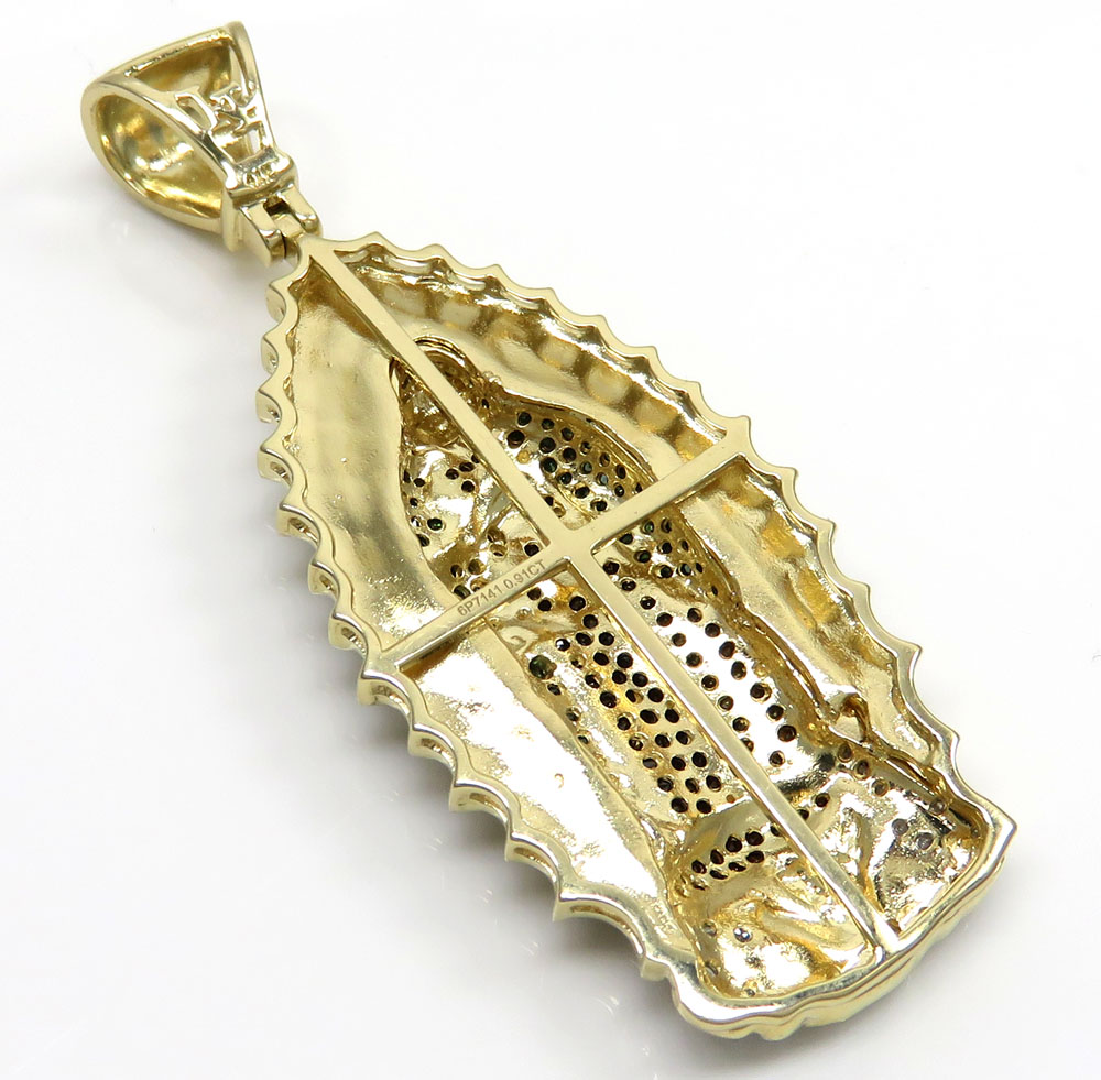 14k yellow gold red green & white diamond large lady of guadalupe pendant 0.91ct