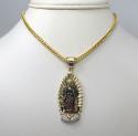 14k yellow gold red green & white diamond large lady of guadalupe pendant 0.91ct