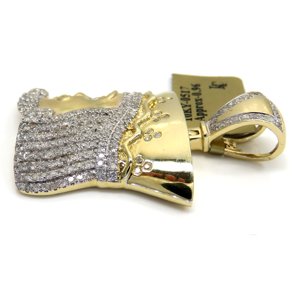 10k yellow gold diamond king of clubs head pendant 0.96ct