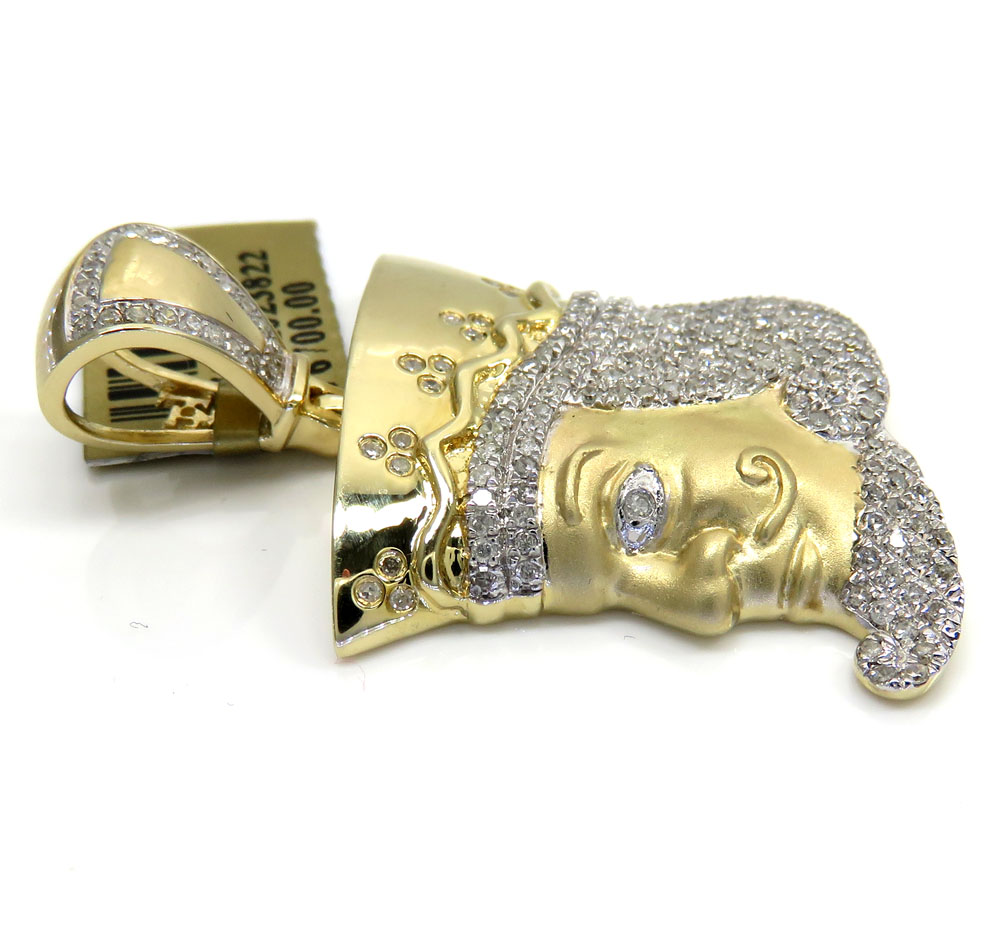 10k yellow gold diamond king of clubs head pendant 0.96ct