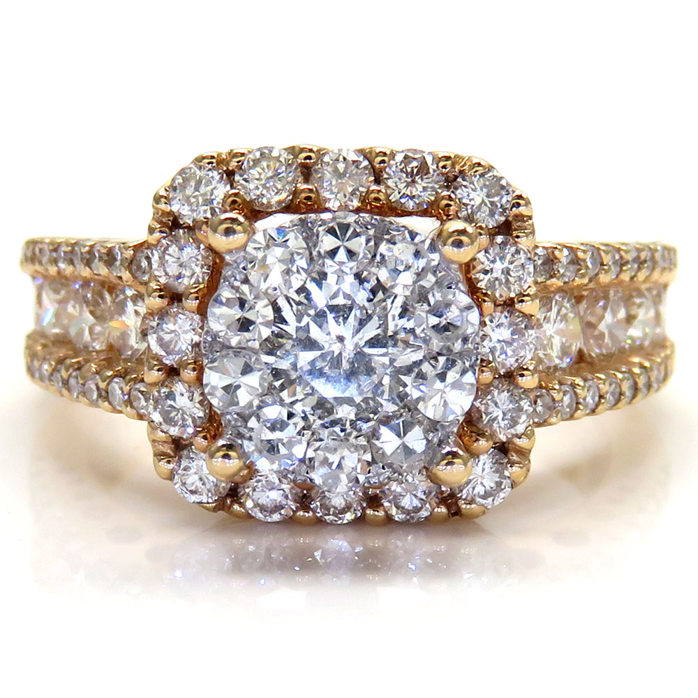 14k rose gold round diamond square halo engagement ring 1.71ct 