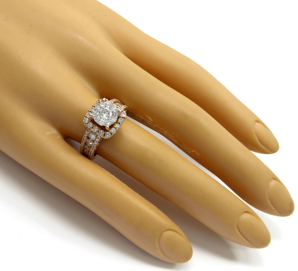 14k rose gold round diamond square halo engagement ring 1.71ct 