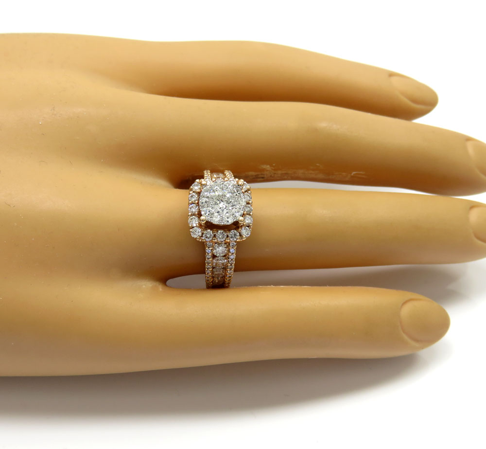 14k rose gold round diamond square halo engagement ring 1.71ct 