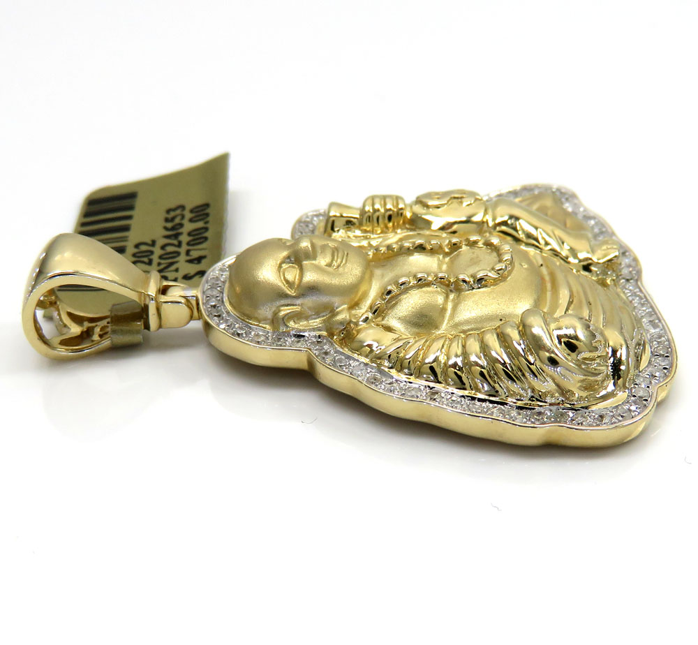 10k yellow gold money bag fat buddha diamond pendant 0.44ct - Image 3