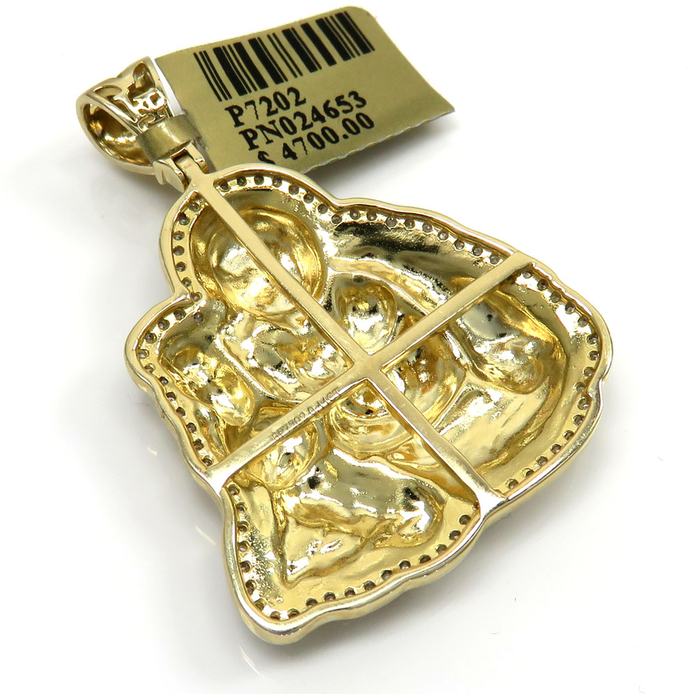 10k yellow gold money bag fat buddha diamond pendant 0.44ct