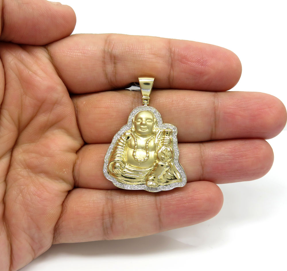 10k yellow gold money bag fat buddha diamond pendant 0.44ct - Image 5