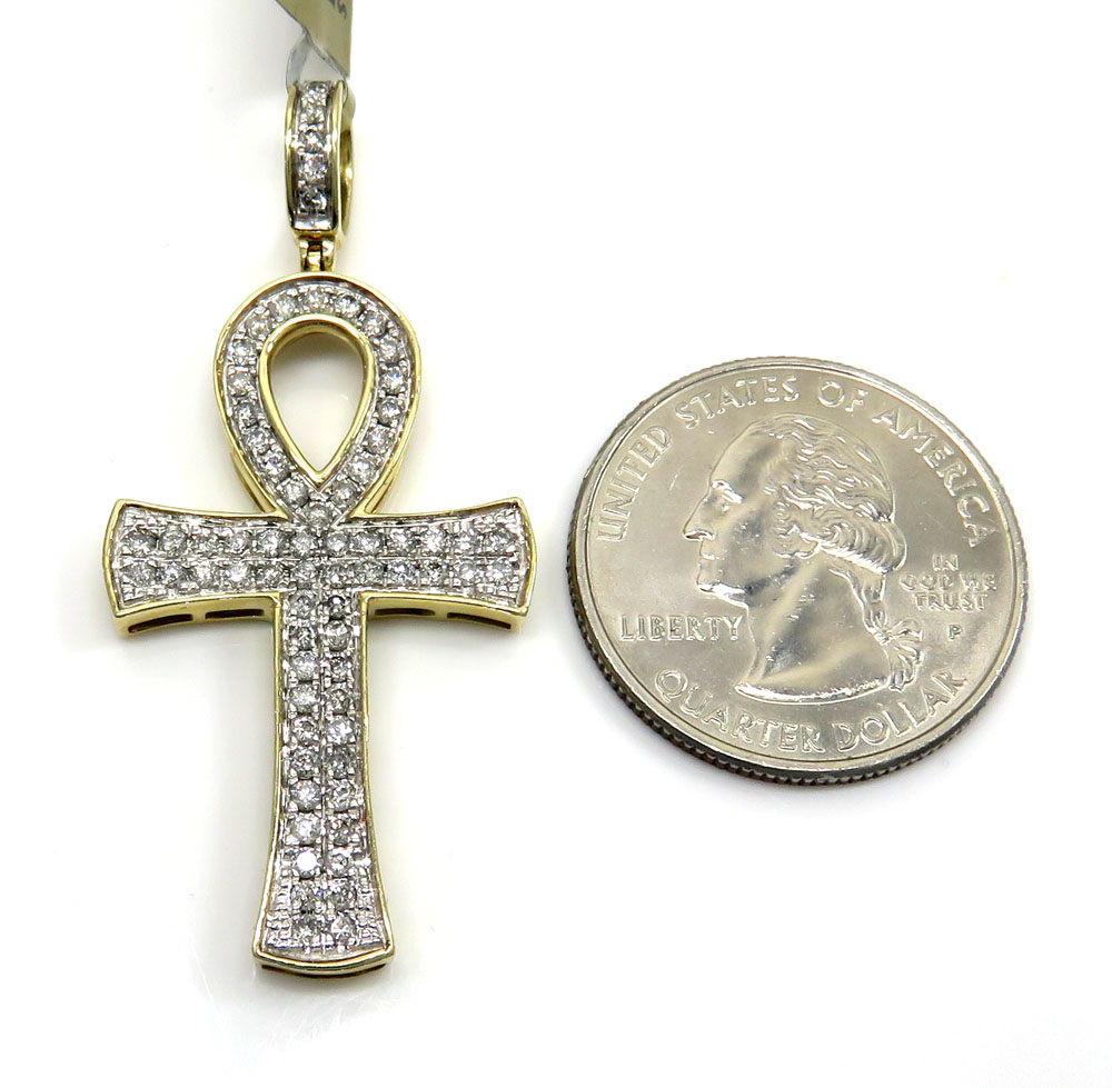 10k yellow gold 2 row diamond ankh cross 0.96ct