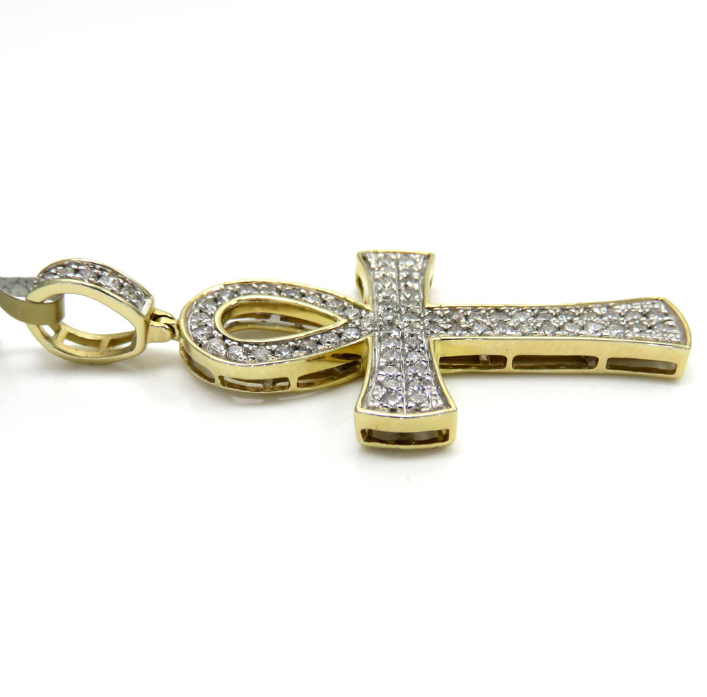 10k yellow gold 2 row diamond ankh cross 0.96ct