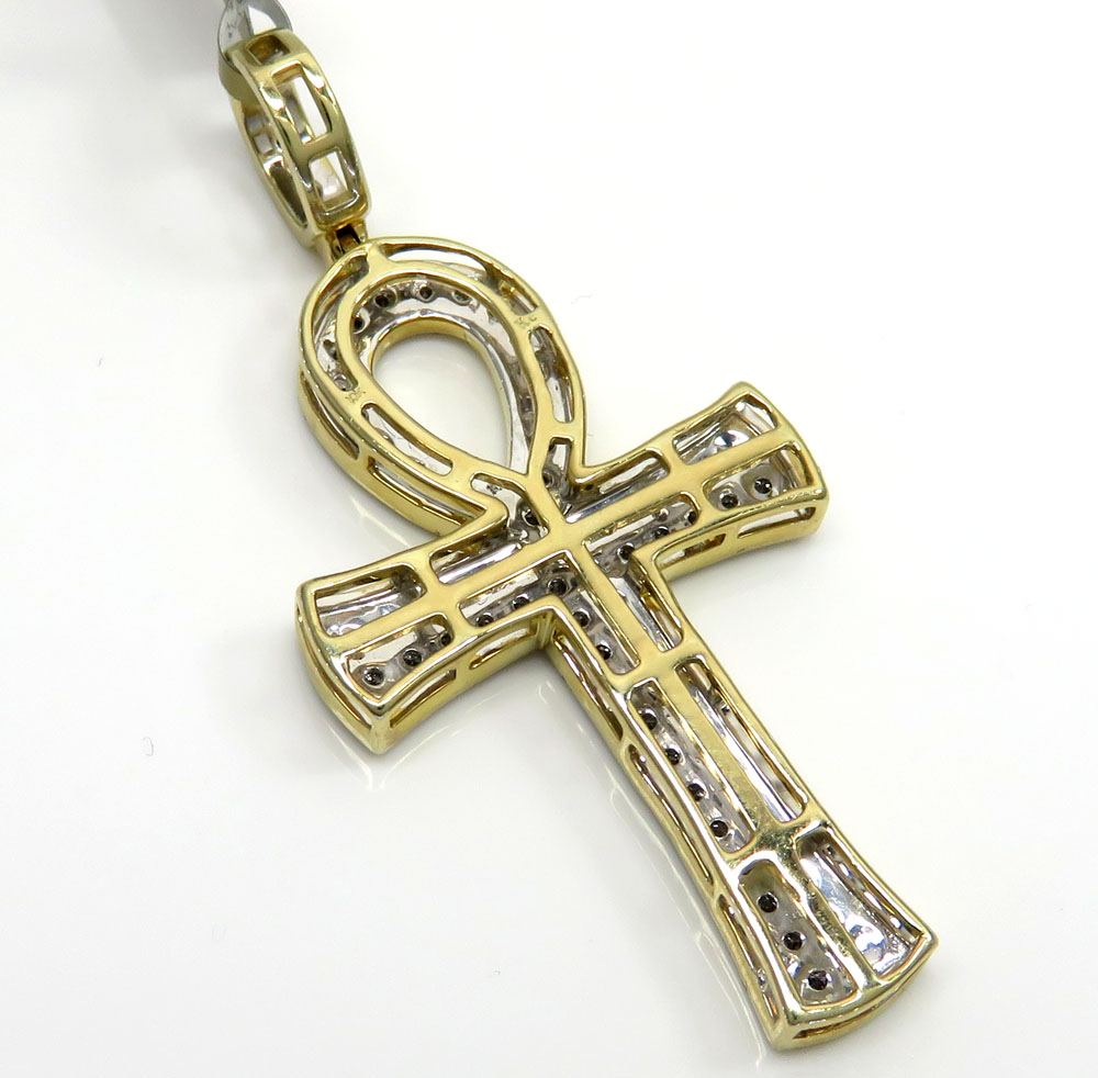 10k yellow gold 2 row diamond ankh cross 0.96ct