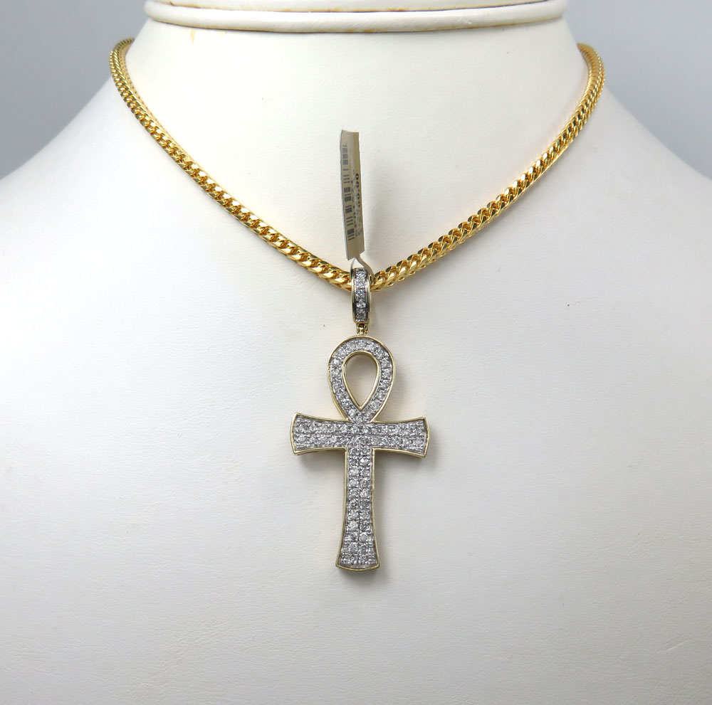 10k yellow gold 2 row diamond ankh cross 0.96ct