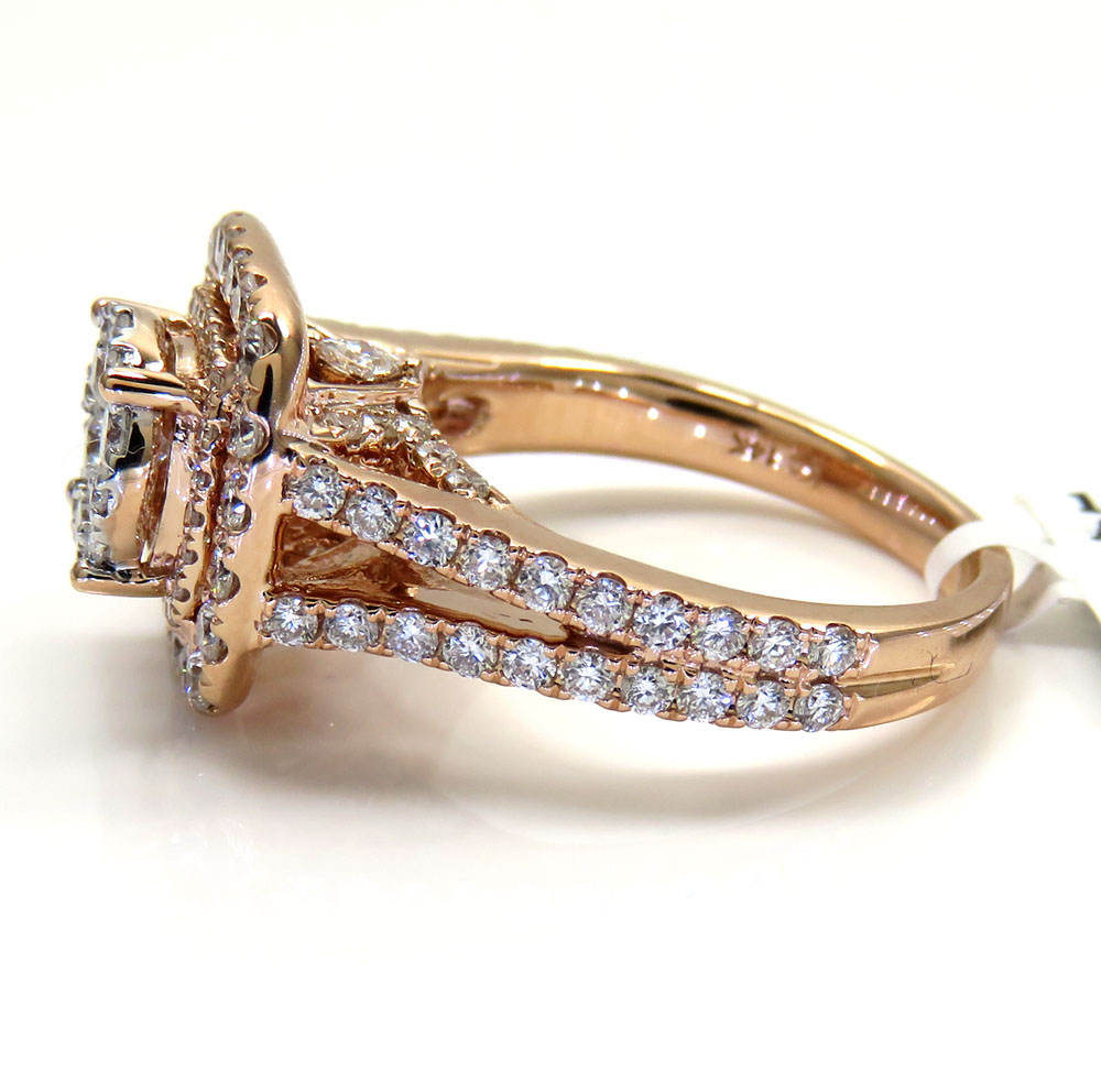 14k rose gold round diamond square halo engagement ring 1.64ct 