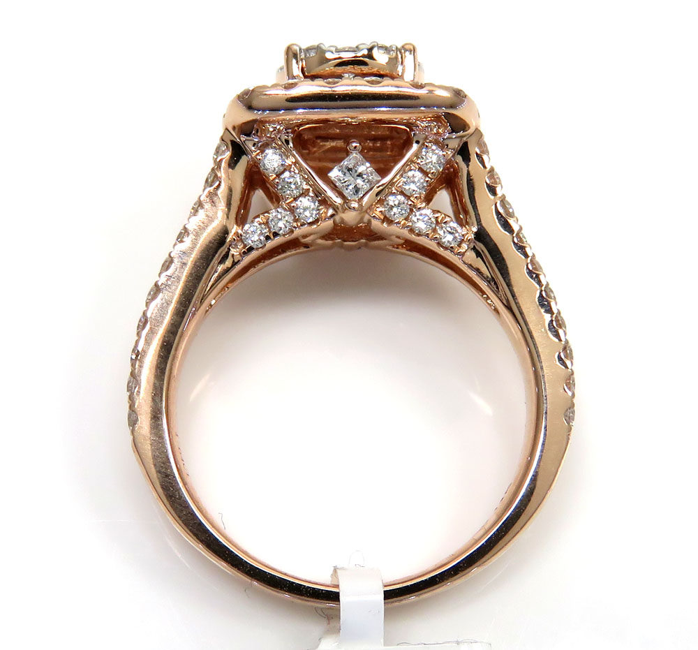 14k rose gold round diamond square halo engagement ring 1.64ct 