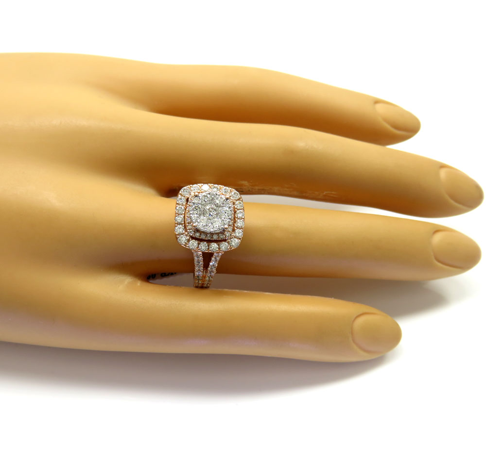 14k rose gold round diamond square halo engagement ring 1.64ct 