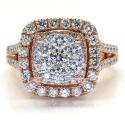 14k rose gold round diamond square halo engagement ring 1.64ct 