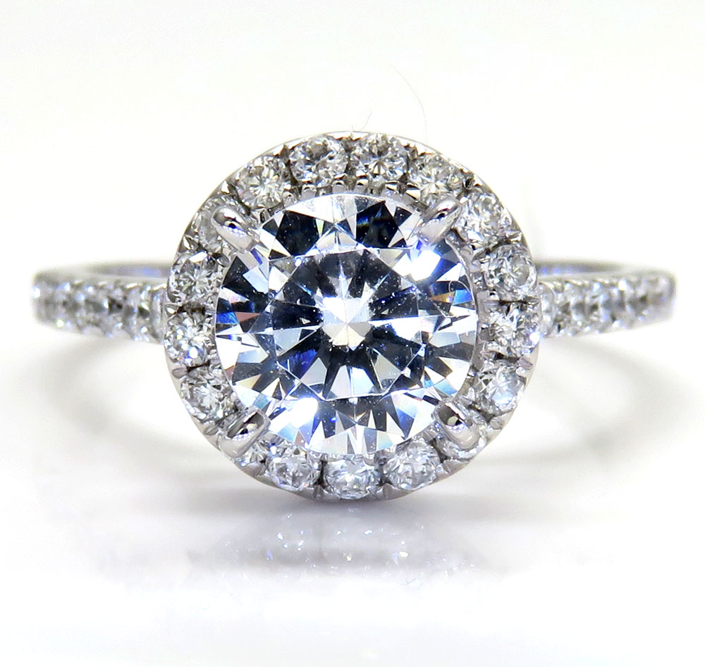 Ladies 14k white gold round diamond halo engagement ring 0.37ct