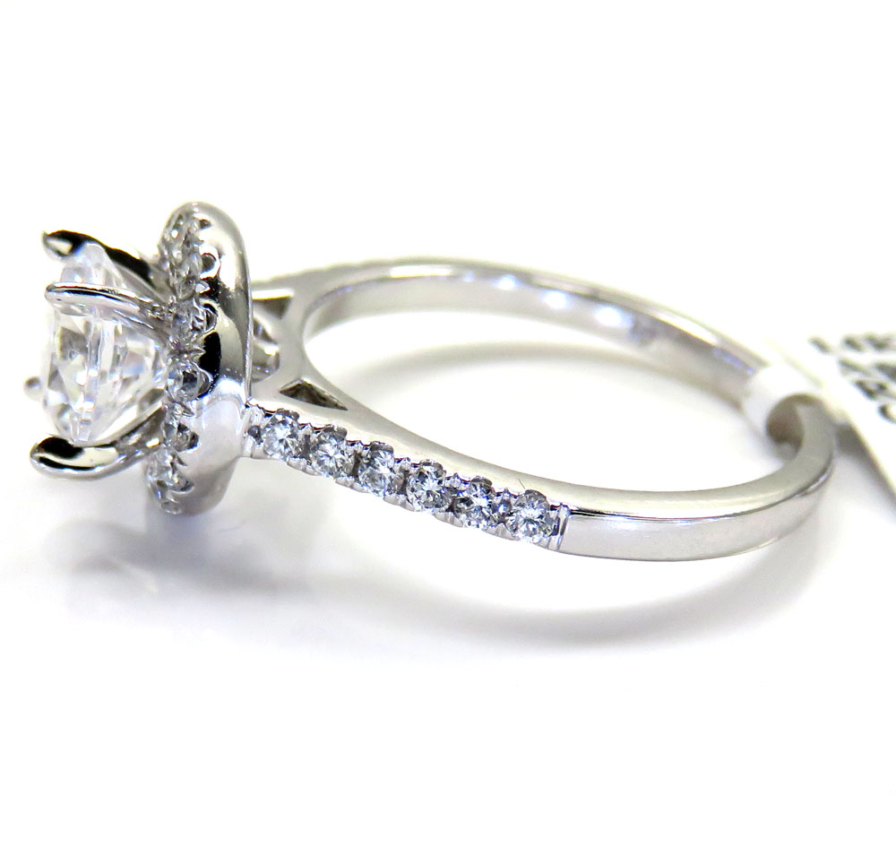 Ladies 14k white gold round diamond halo engagement ring 0.37ct