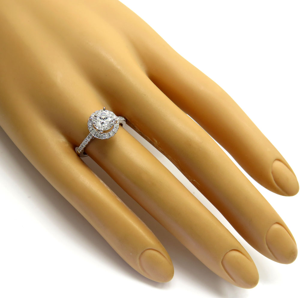 Ladies 14k white gold round diamond halo engagement ring 0.37ct