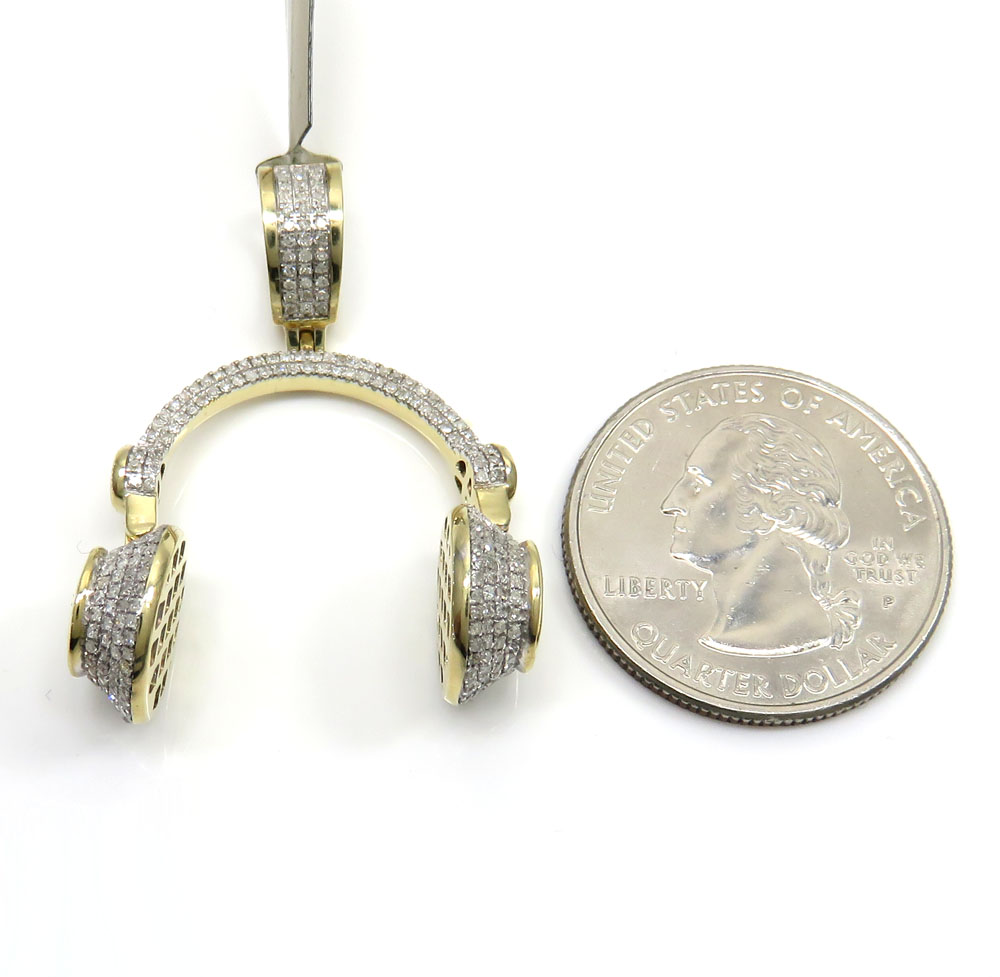 10k yellow gold diamond headphone pendant 0.75ct 