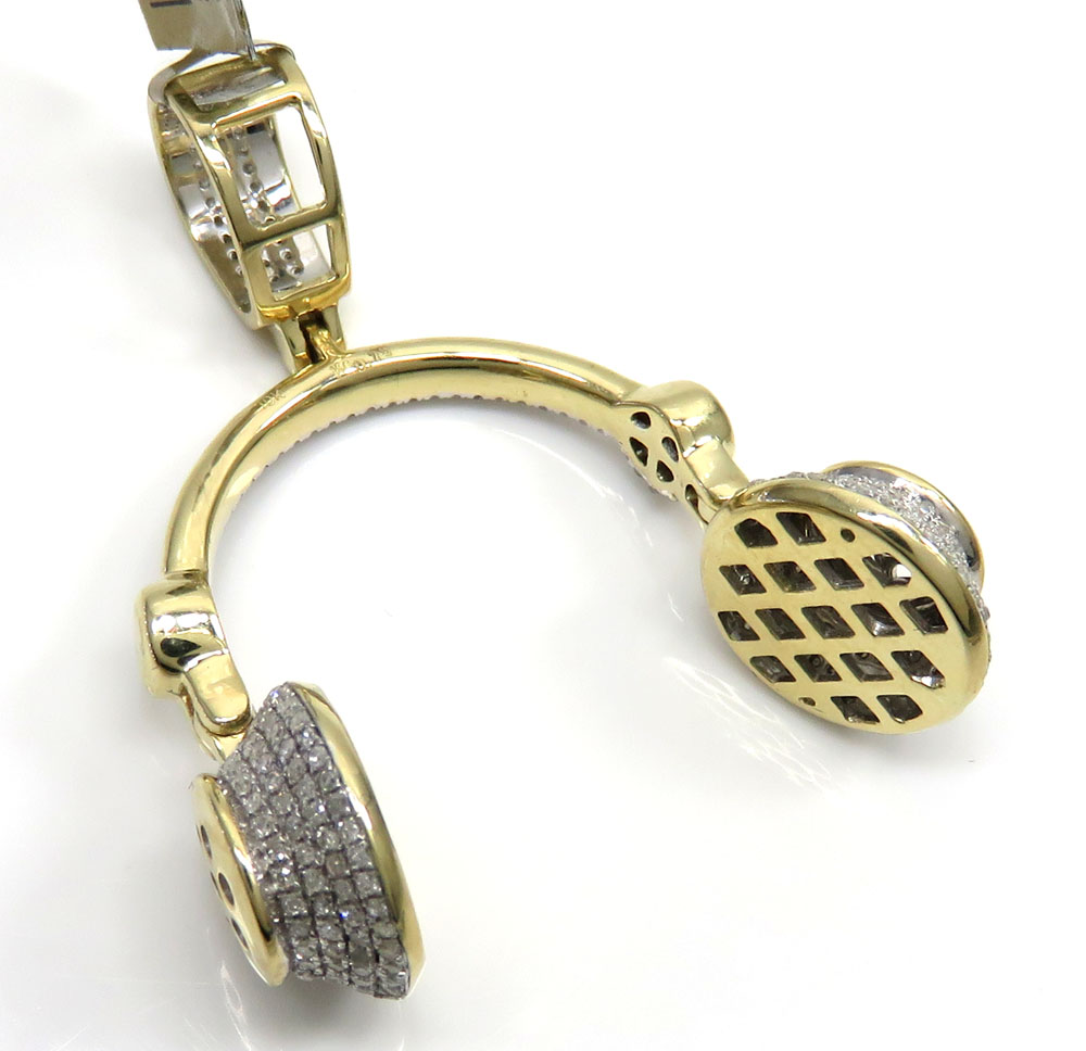 10k yellow gold diamond headphone pendant 0.75ct 