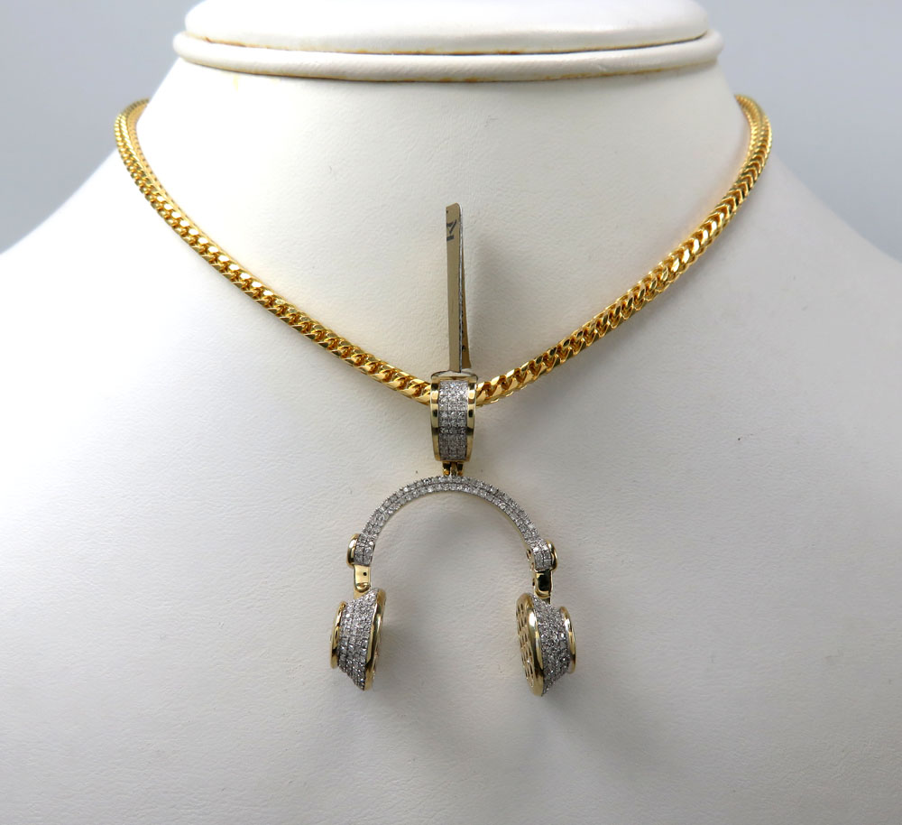 10k yellow gold diamond headphone pendant 0.75ct 