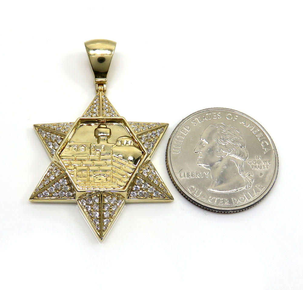 14k yellow gold diamond star of david pendant 1.06ct