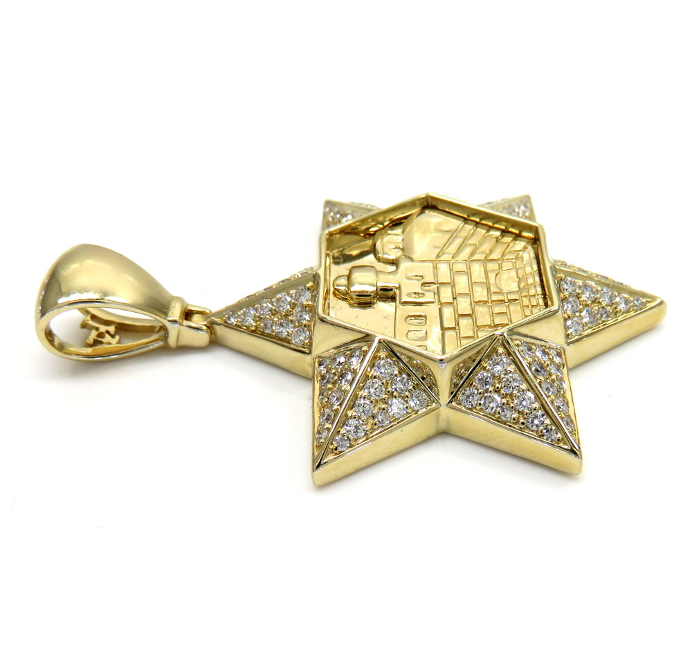 14k yellow gold diamond star of david pendant 1.06ct