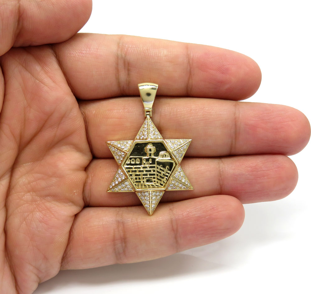 14k yellow gold diamond star of david pendant 1.06ct