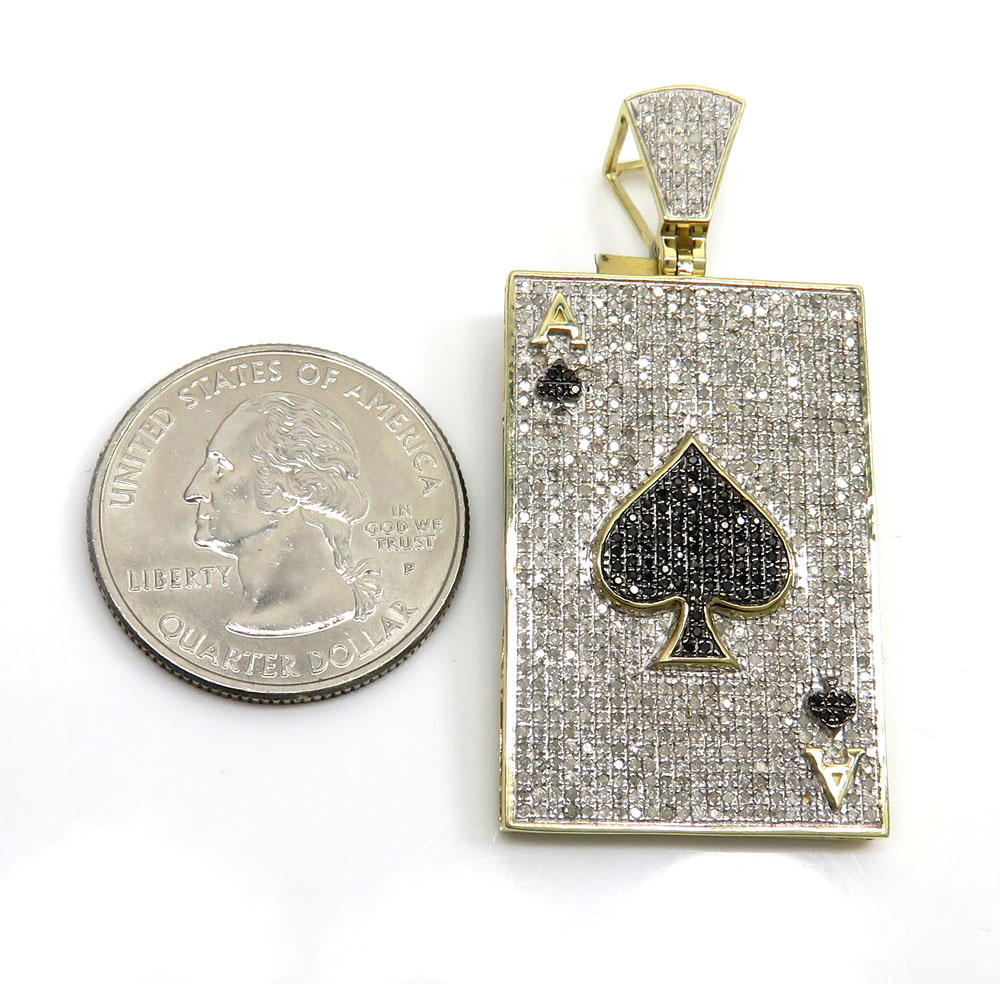 10k yellow gold black & white diamond ace of spades pendant 1.58ct - Image 2