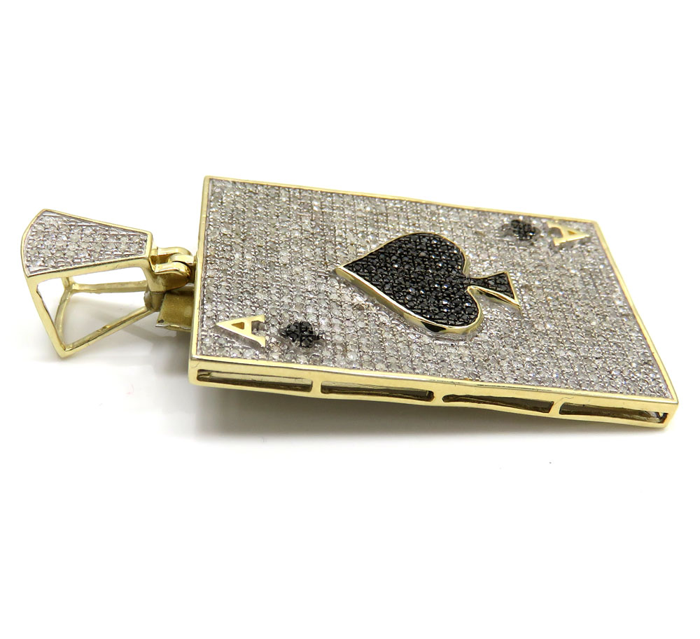 10k yellow gold black & white diamond ace of spades pendant 1.58ct