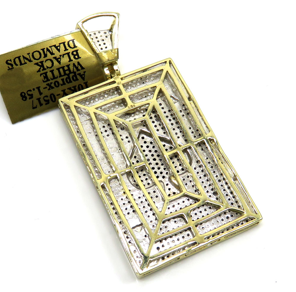 10k yellow gold black & white diamond ace of spades pendant 1.58ct