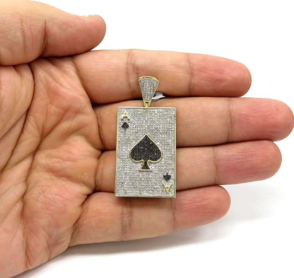 10k yellow gold black & white diamond ace of spades pendant 1.58ct - Image 5