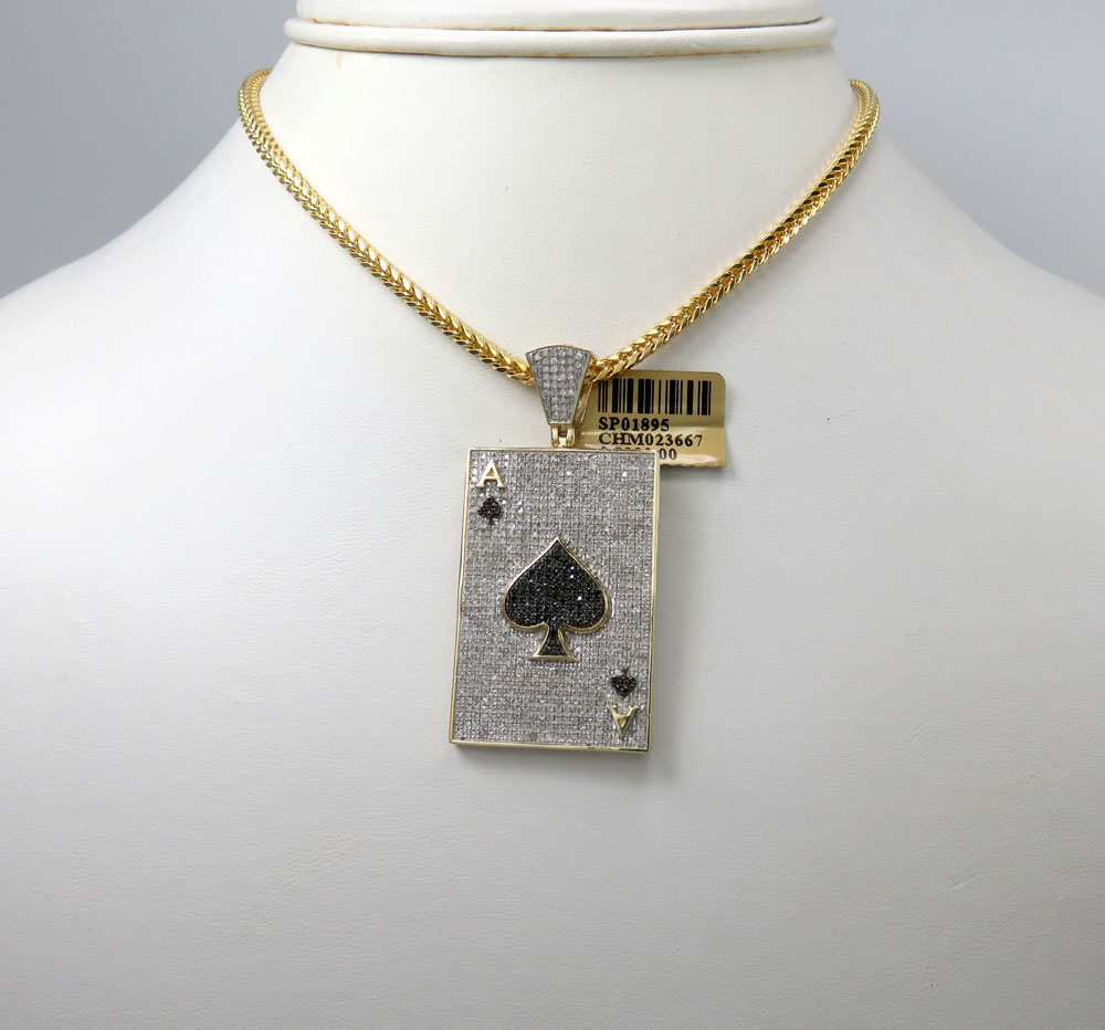 10k yellow gold black & white diamond ace of spades pendant 1.58ct - Image 6