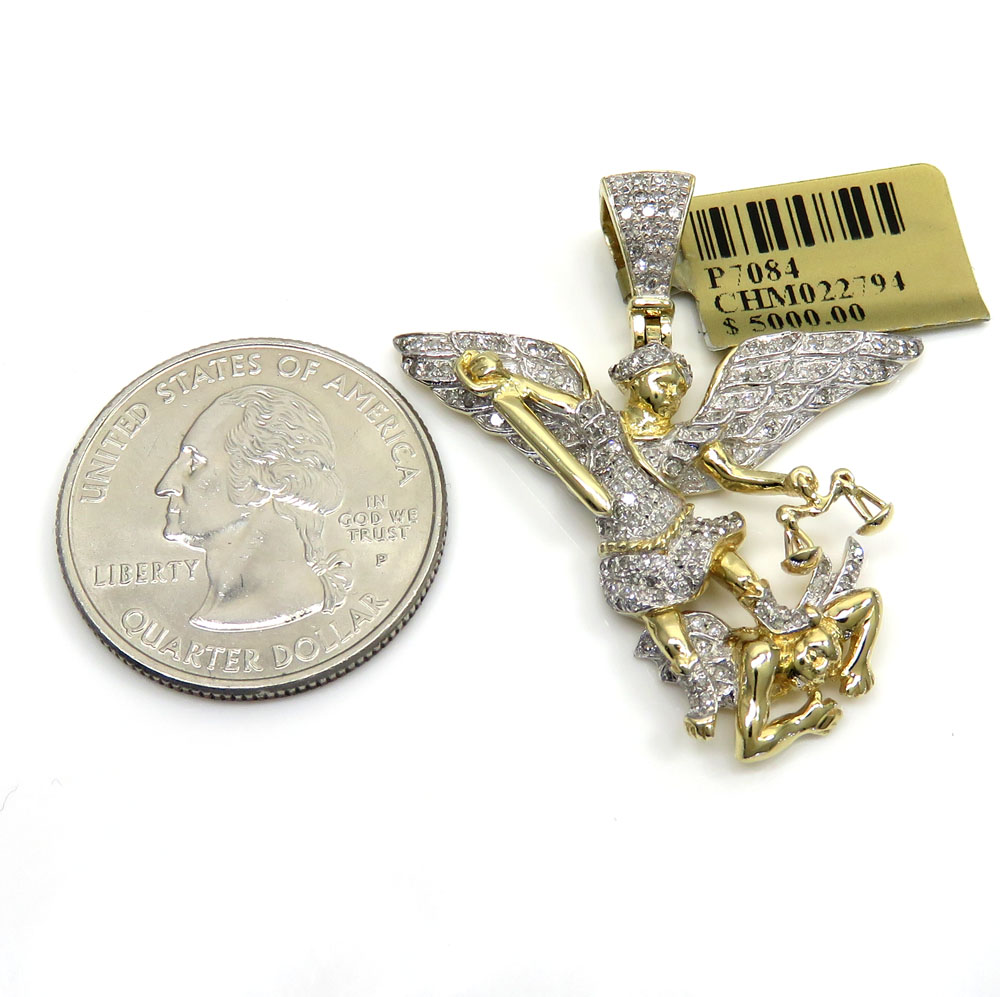 10k yellow gold medium diamond angel vs demon pendant 0.54ct