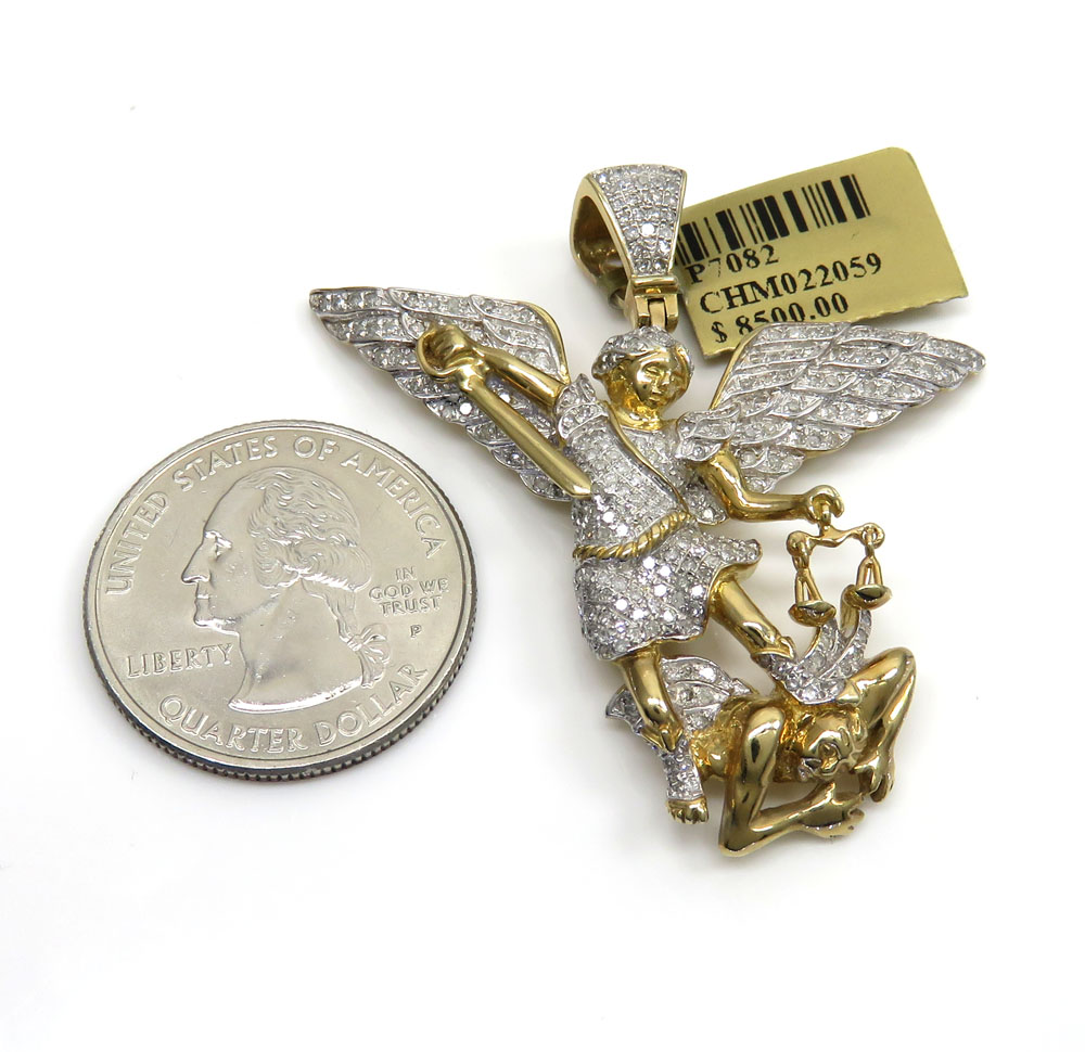 10k yellow gold large diamond angel vs demon pendant 1.12ct - Image 2