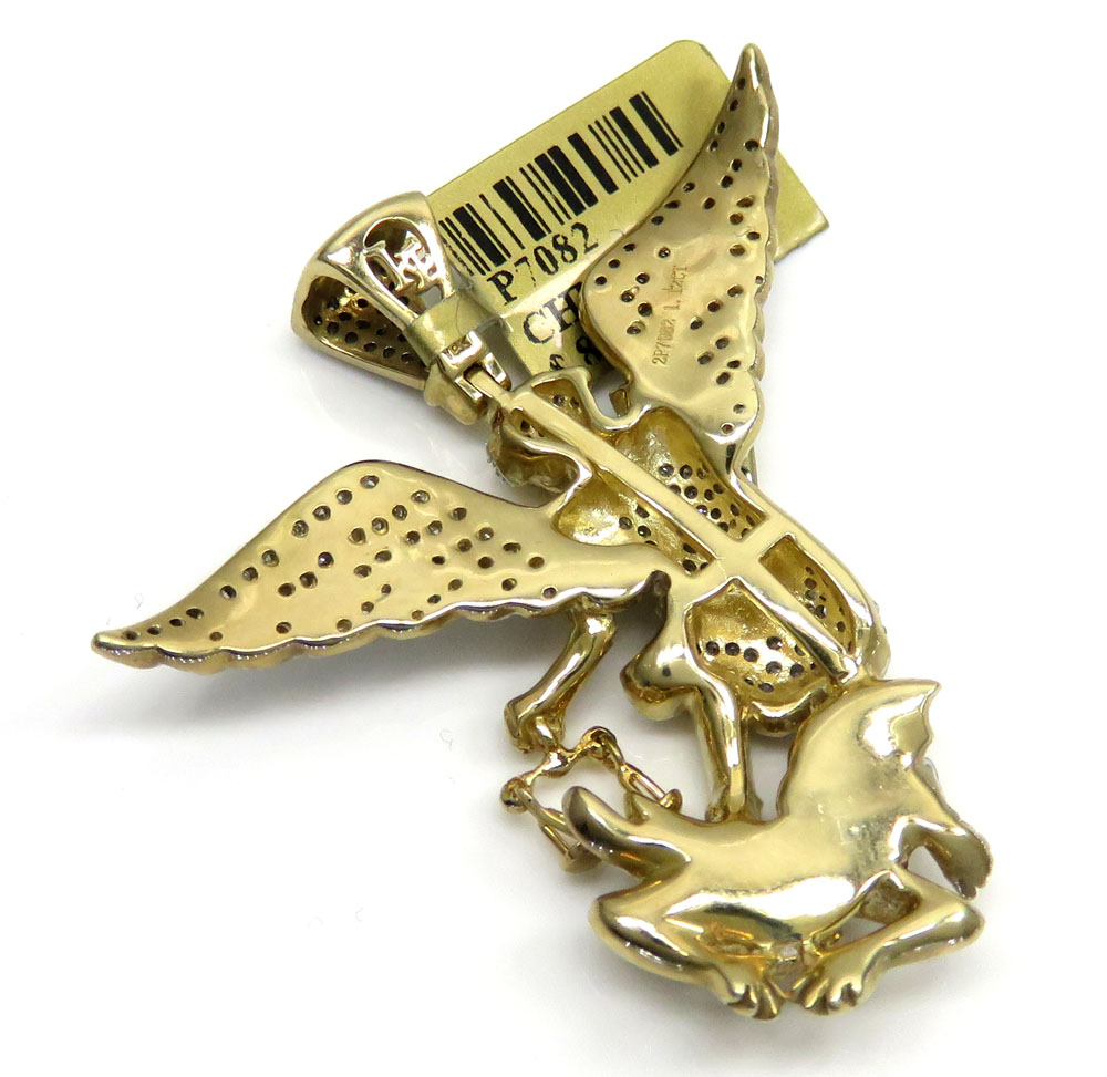 10k yellow gold large diamond angel vs demon pendant 1.12ct