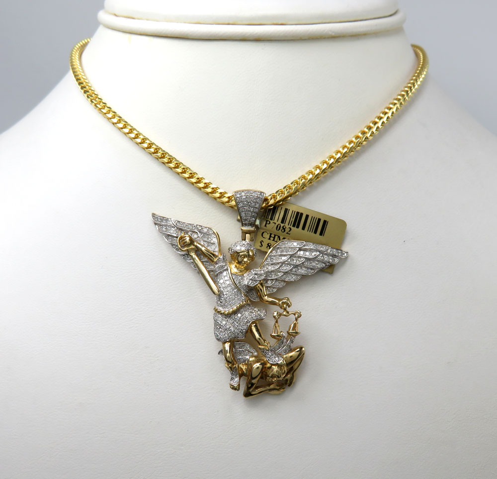 10k yellow gold large diamond angel vs demon pendant 1.12ct - Image 6